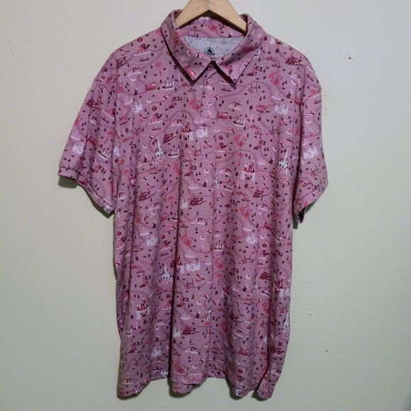 Disney Parks Park Life Polo Shirt-Size 2XL-Attractions-Rides-Icons-Pink - Picture 2 of 7